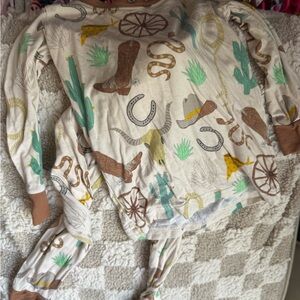 Little Sleepies Western Cowboy Print Pajama Set in Cream, Brown, Green, Yellow